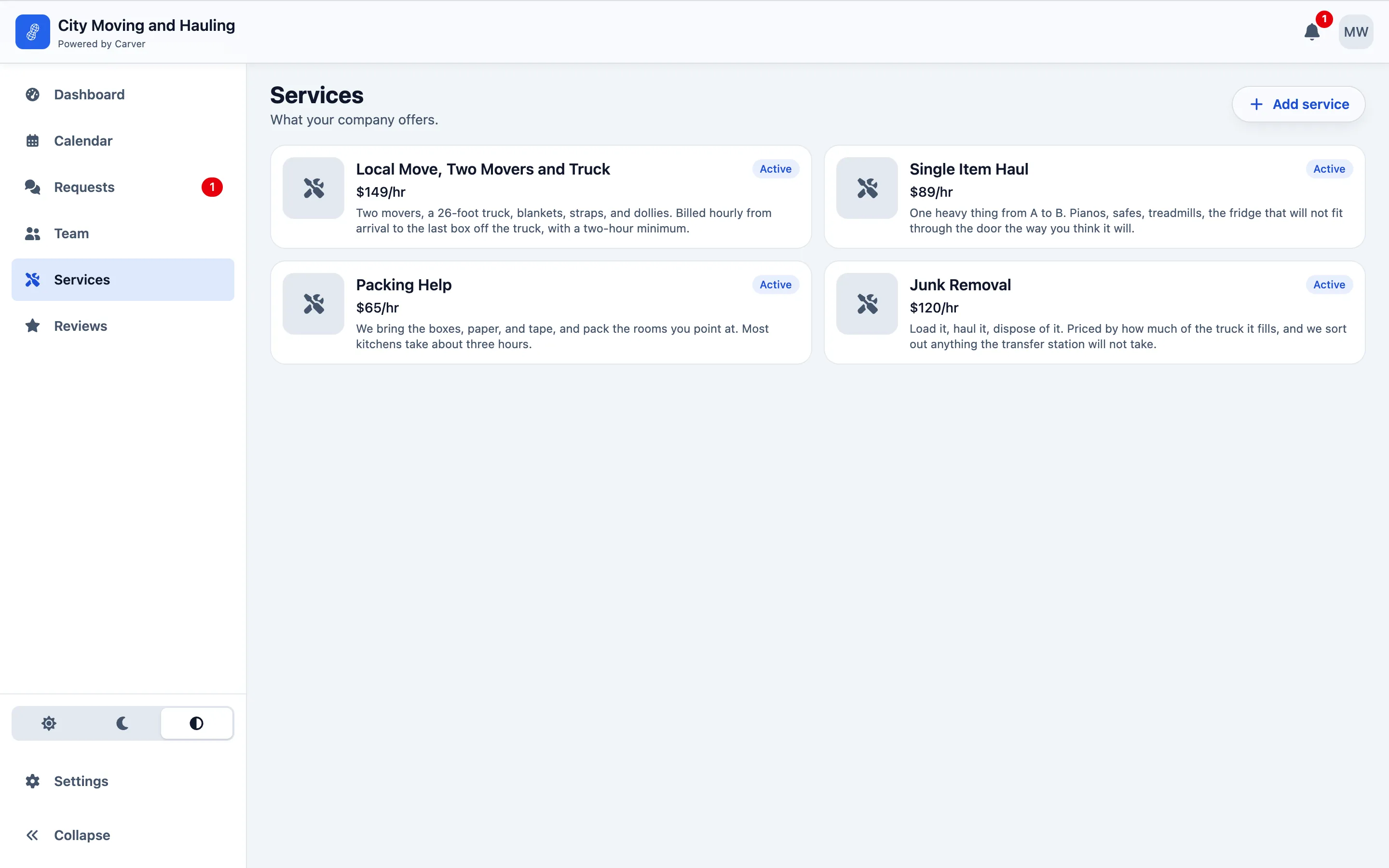 The company's own services