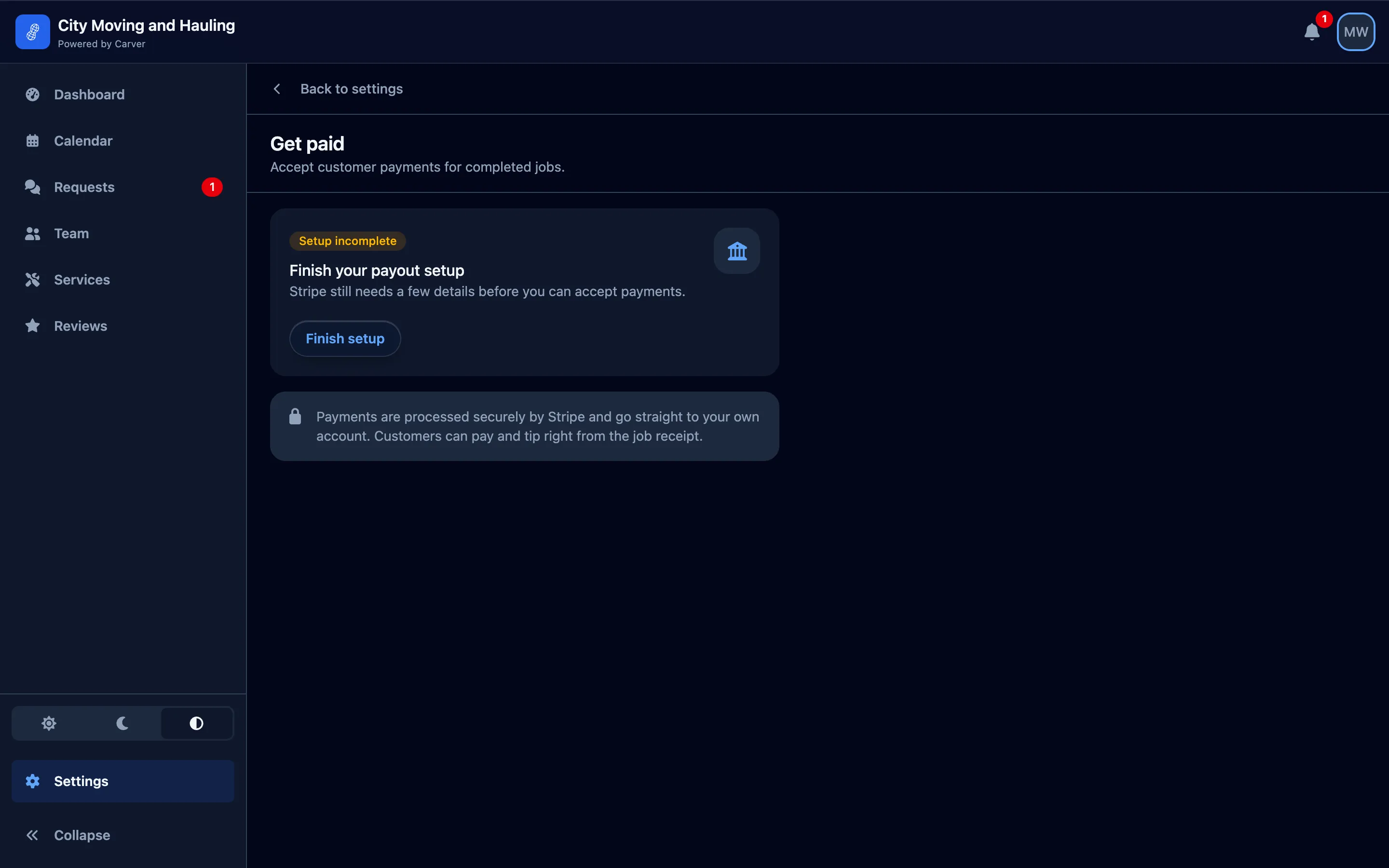 Connecting a Stripe account