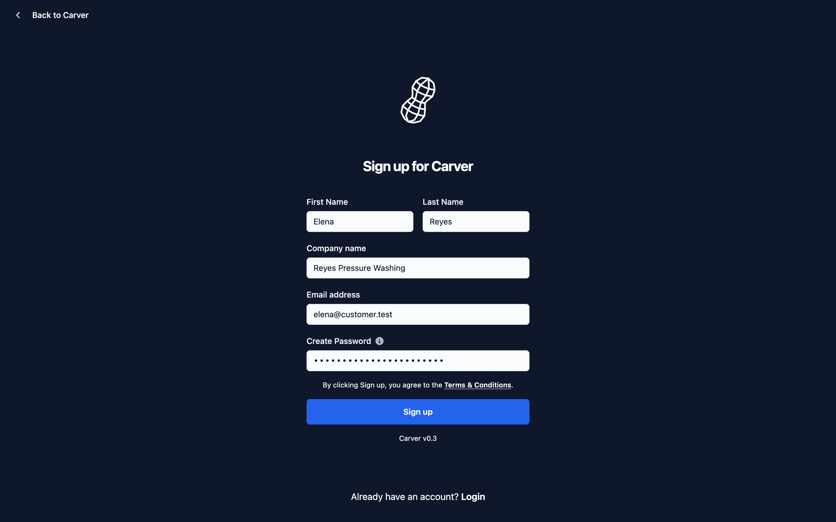 Name, email, and the business