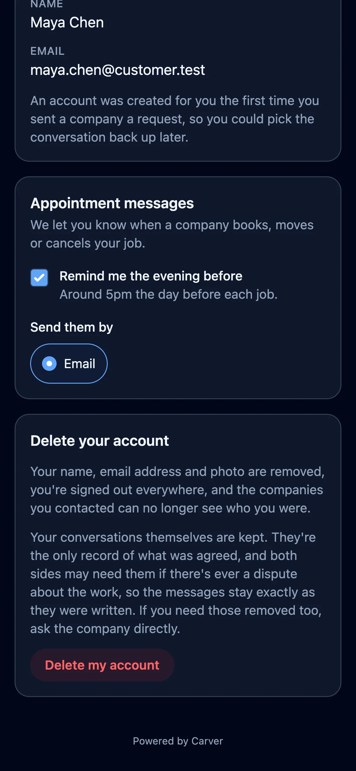 Reminders the client controls