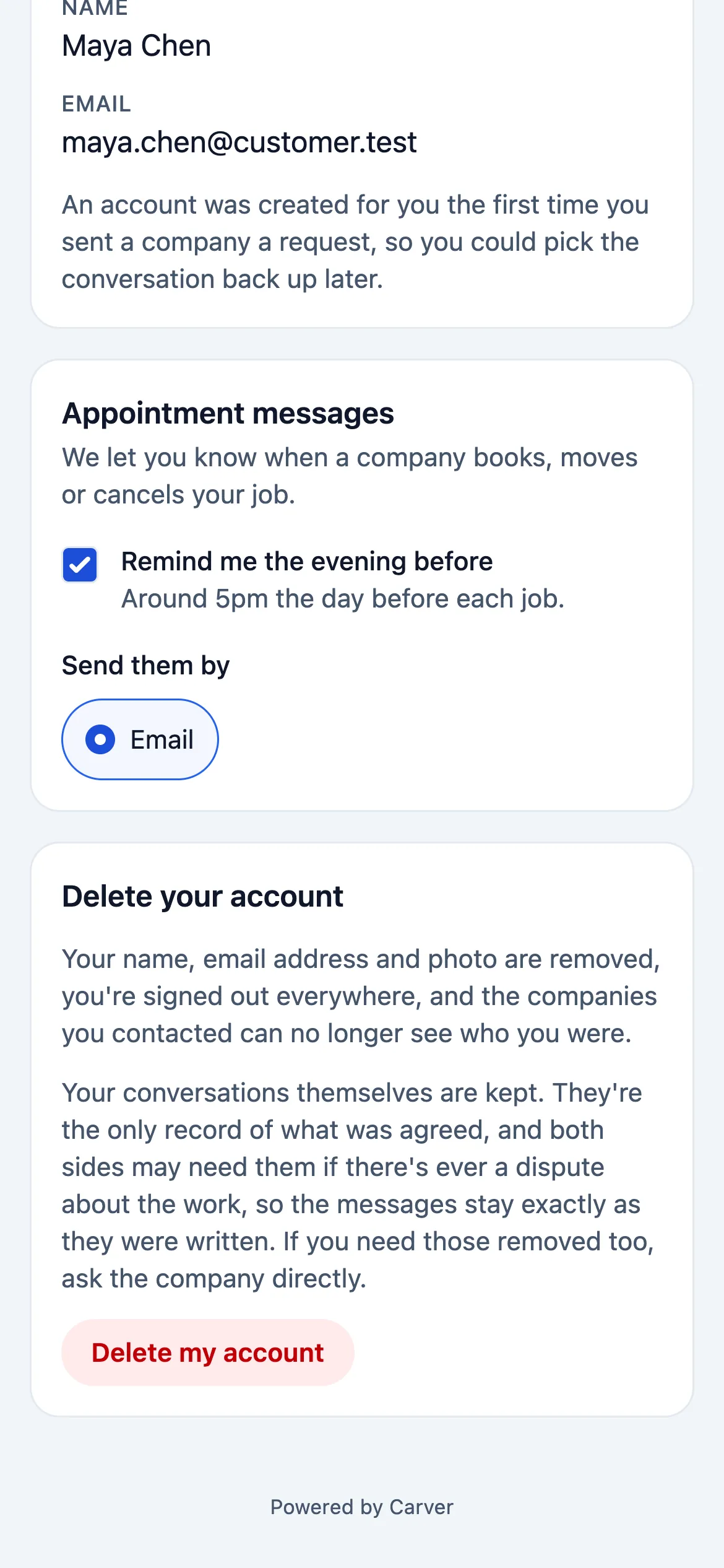 Reminders the client controls